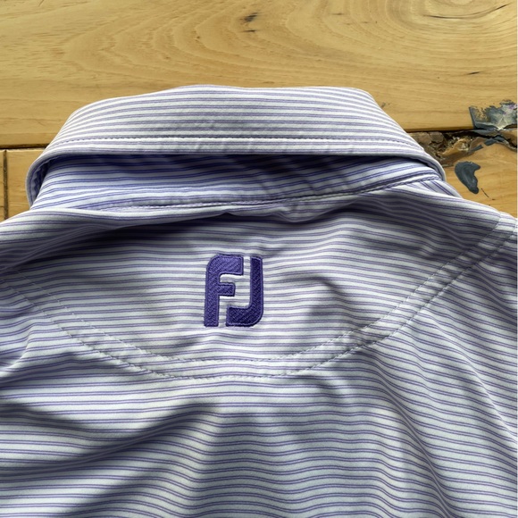 Footjoy Golf Polo Short Sleeve Striped Pebble Beach Embroidery Men’s L Prurple - Picture 5 of 7